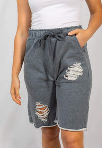 DISTRESSED SWEAT SHORTS